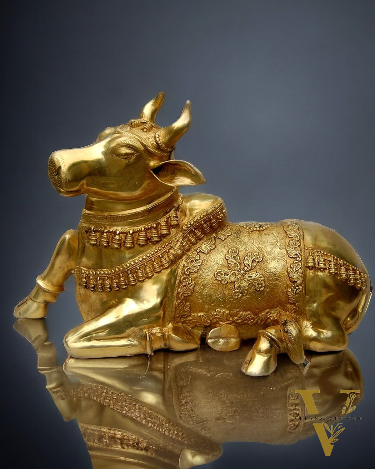Brass Glossy Large Nandi Sculpture 34 inch