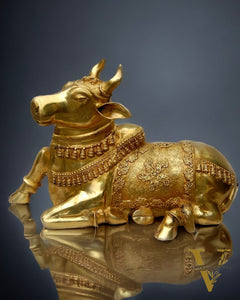 Brass Glossy Large Nandi Sculpture 34 inch