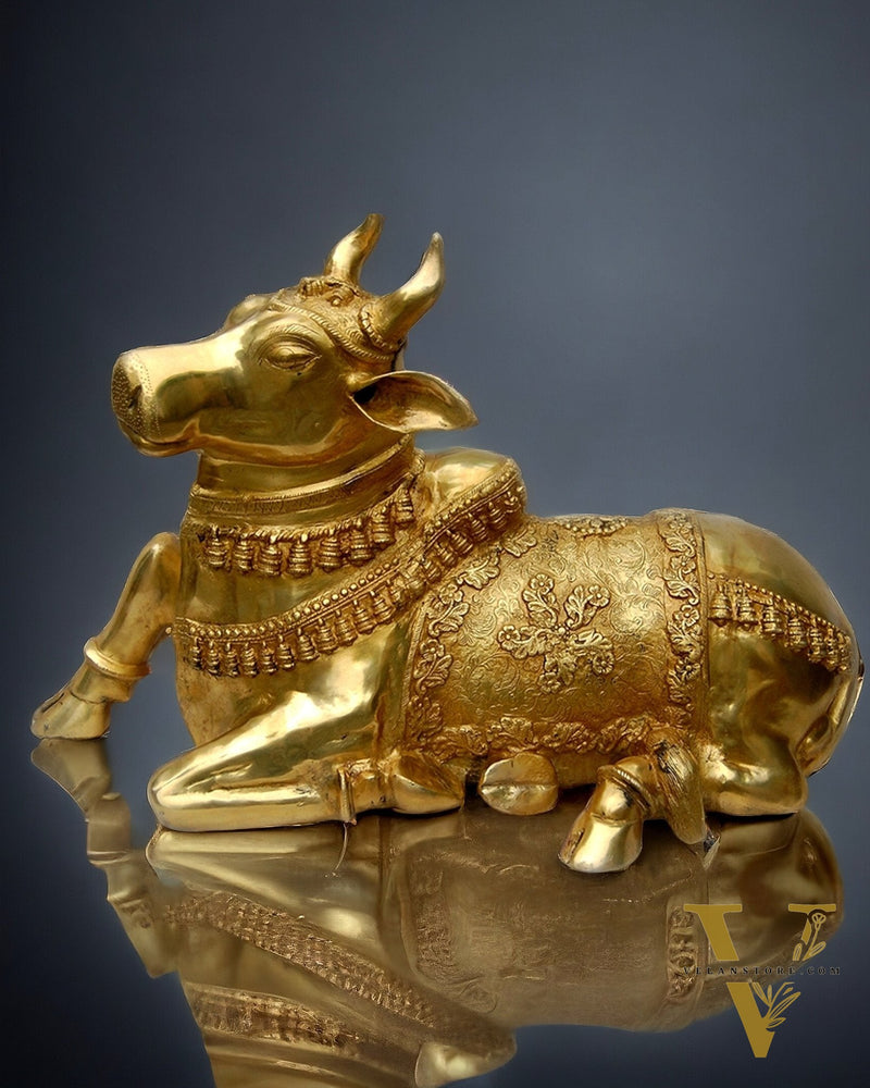 Brass Glossy Large Nandi Sculpture 34 inch