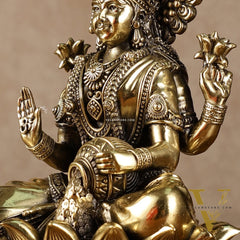 Brass Goddess Dhan Lakshmi on Lotus Idol - 7.5 Inch
