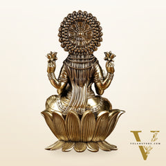 Brass Goddess Dhan Lakshmi on Lotus Idol - 7.5 Inch