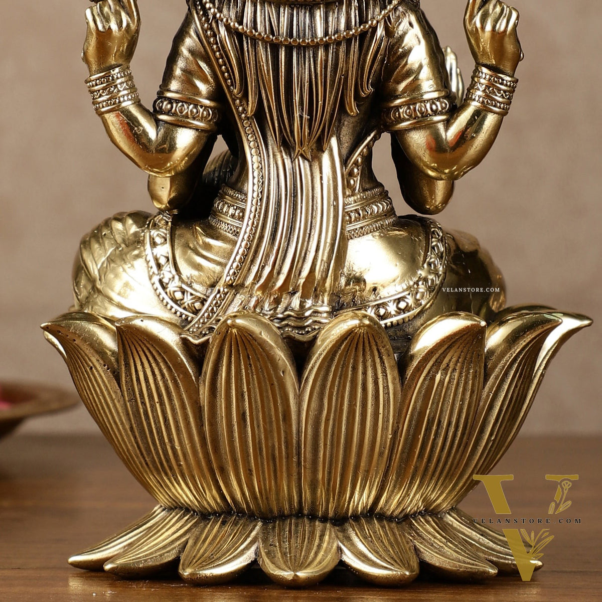 Brass Goddess Dhan Lakshmi on Lotus Idol - 7.5 Inch