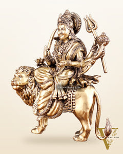 Brass Goddess Durga (Ambe Mata) Idol on Lion – 9.5"