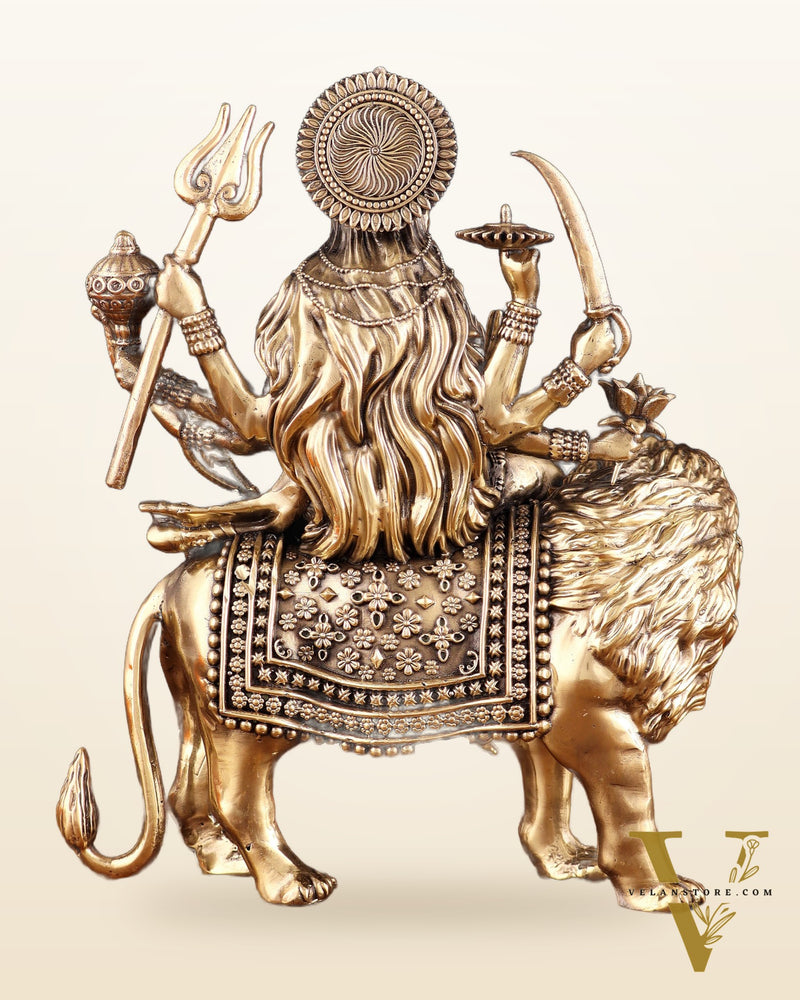 Brass Goddess Durga (Ambe Mata) Idol on Lion – 9.5"