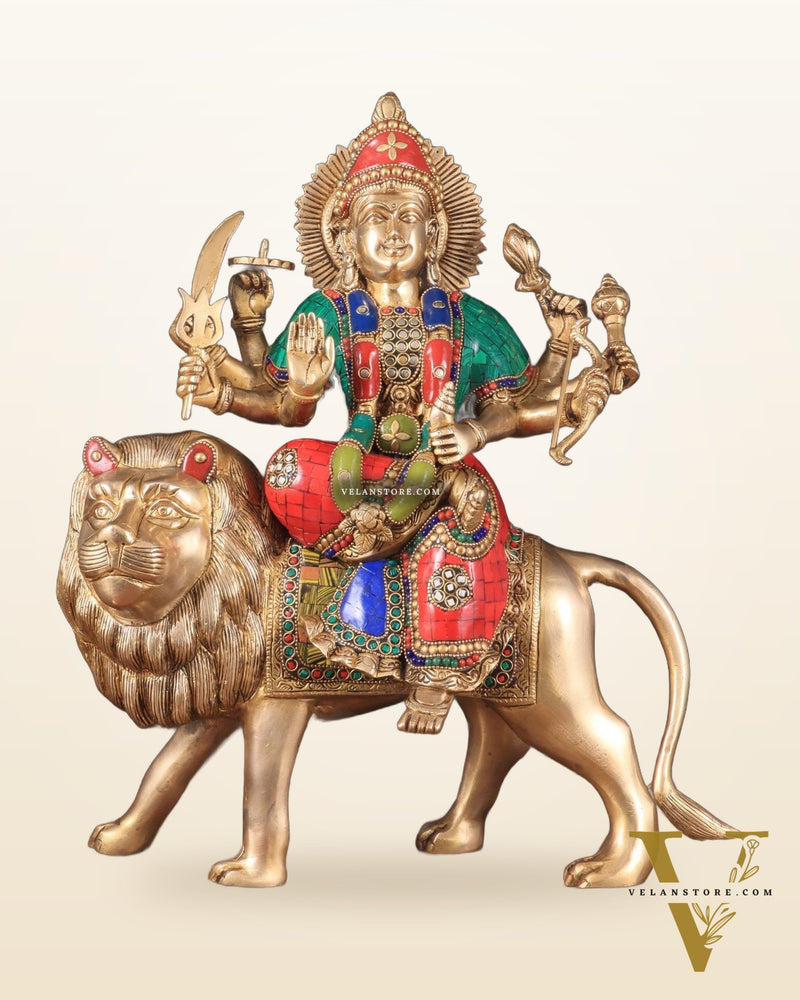 Brass Goddess Durga ma Statue – 17 Inches, Sherawali Mata Murti