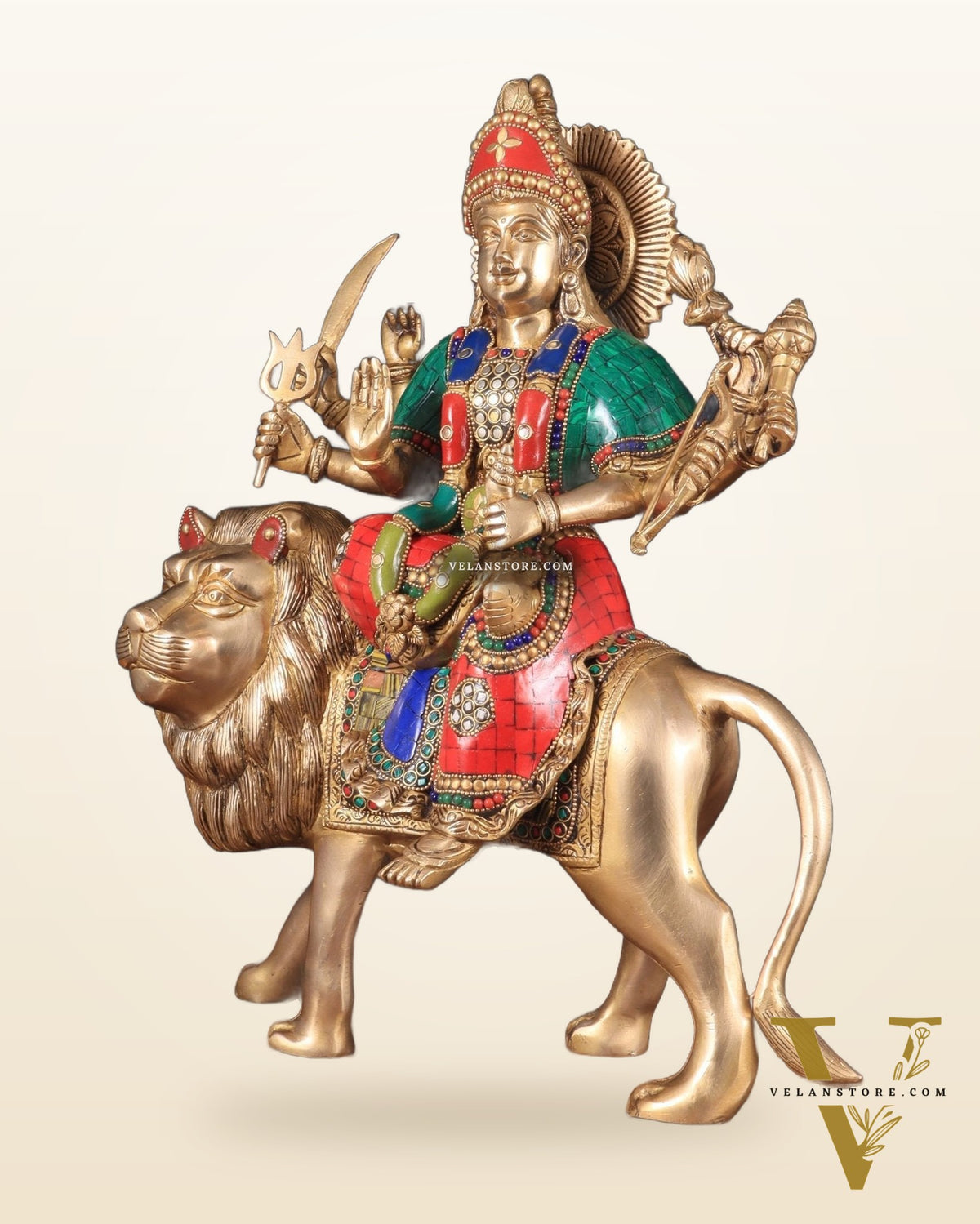 Brass Goddess Durga ma Statue – 17 Inches, Sherawali Mata Murti