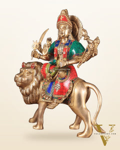 Brass Goddess Durga ma Statue – 17 Inches, Sherawali Mata Murti