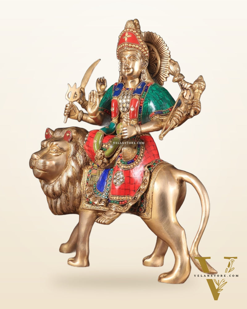 Brass Goddess Durga ma Statue – 17 Inches, Sherawali Mata Murti