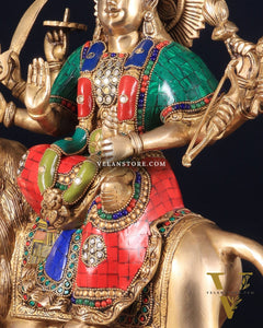 Brass Goddess Durga ma Statue – 17 Inches, Sherawali Mata Murti