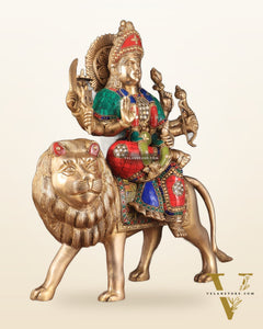 Brass Goddess Durga ma Statue – 17 Inches, Sherawali Mata Murti
