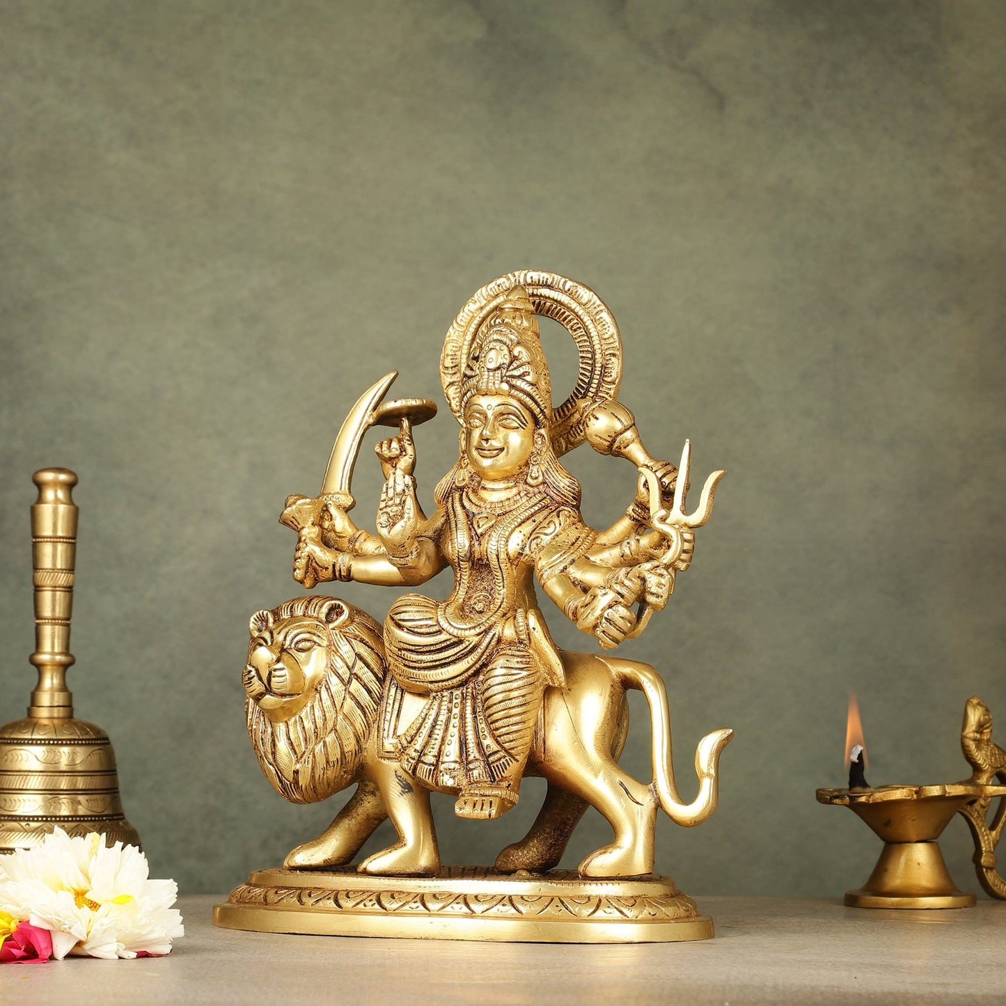 Brass Goddess Durga sherawali ma idol 9.5 inch