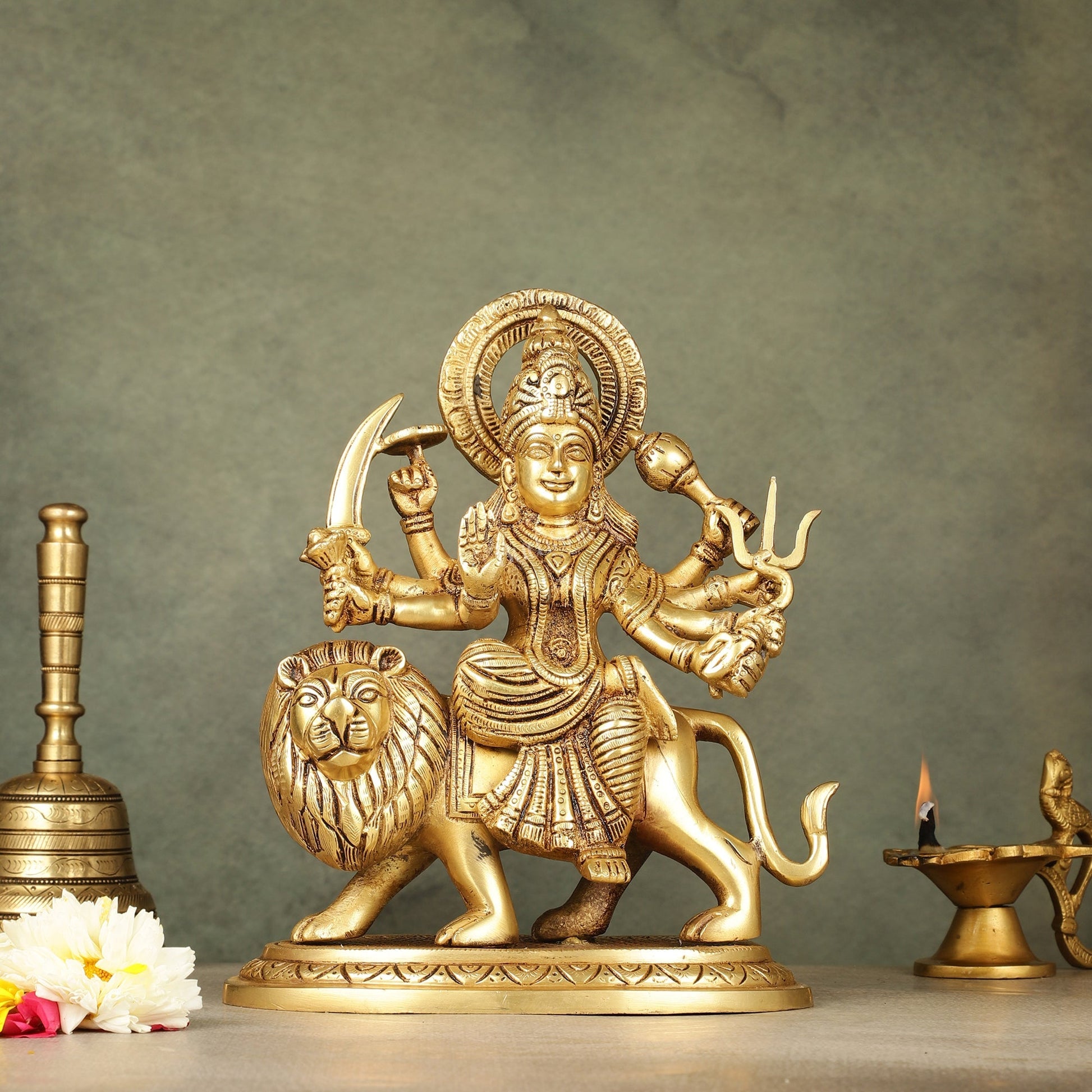 Brass Goddess Durga sherawali ma idol 9.5 inch