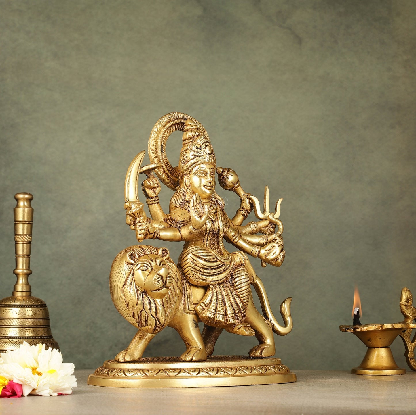 Brass Goddess Durga sherawali ma idol 9.5 inch