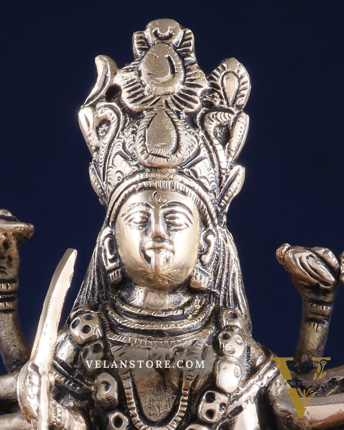 Brass Goddess Kali Statue with Four Arms – 9" x 6" x 3" | Powerful Divine Idol