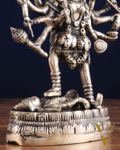 Brass Goddess Kali Statue with Four Arms – 9" x 6" x 3" | Powerful Divine Idol