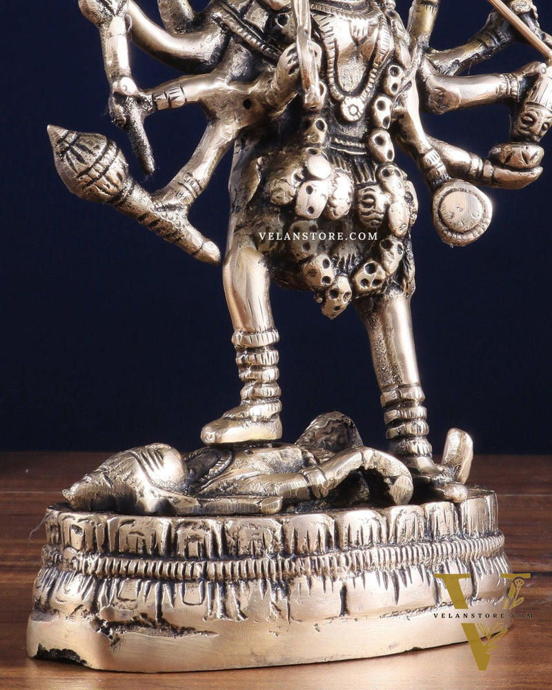 Brass Goddess Kali Statue with Four Arms – 9" x 6" x 3" | Powerful Divine Idol