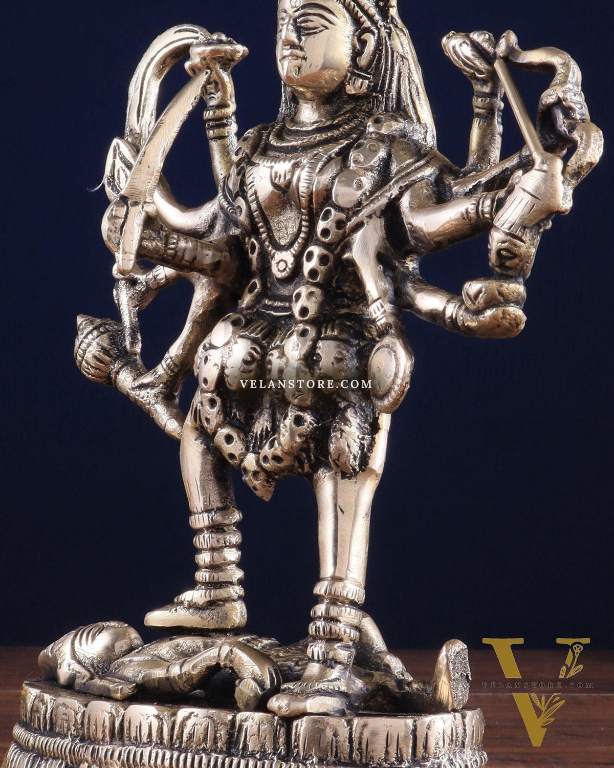 Brass Goddess Kali Statue with Four Arms – 9" x 6" x 3" | Powerful Divine Idol