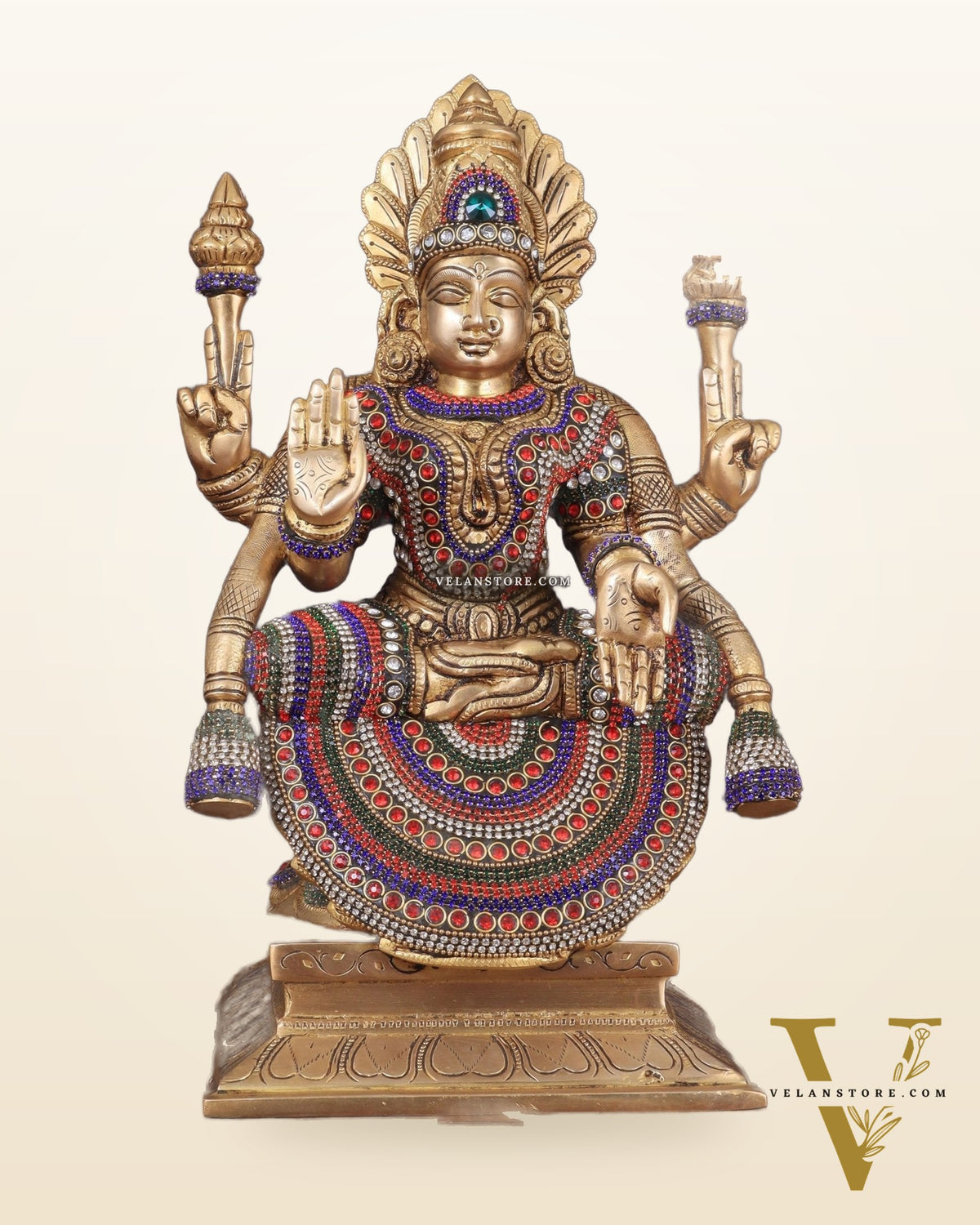 Brass Goddess Lakshmi as Padmavati Statue Murti Idol | 12.5" jewels meenakari