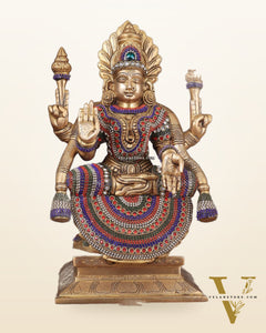 Brass Goddess Lakshmi as Padmavati Statue Murti Idol | 12.5" jewels meenakari