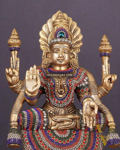 Brass Goddess Lakshmi as Padmavati Statue Murti Idol | 12.5" jewels meenakari