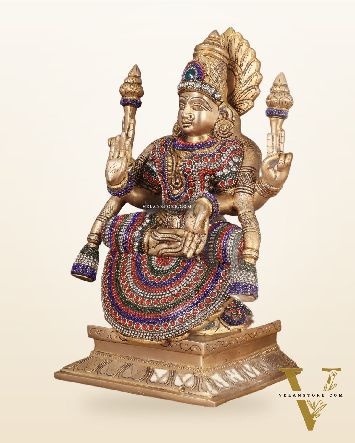 Brass Goddess Lakshmi as Padmavati Statue Murti Idol | 12.5" jewels meenakari