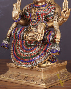 Brass Goddess Lakshmi as Padmavati Statue Murti Idol | 12.5" jewels meenakari