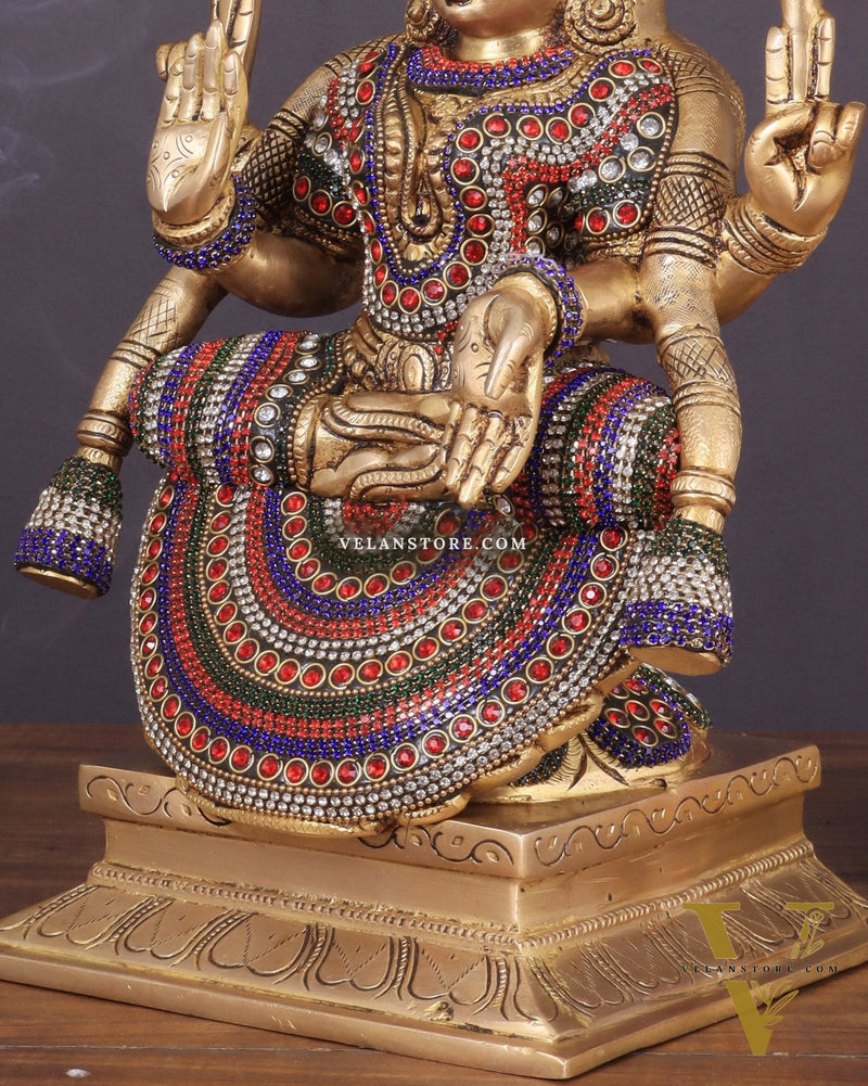 Brass Goddess Lakshmi as Padmavati Statue Murti Idol | 12.5" jewels meenakari