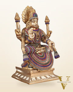Brass Goddess Lakshmi as Padmavati Statue Murti Idol | 12.5" jewels meenakari