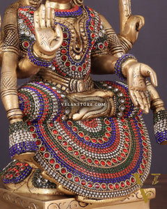 Brass Goddess Lakshmi as Padmavati Statue Murti Idol | 12.5" jewels meenakari