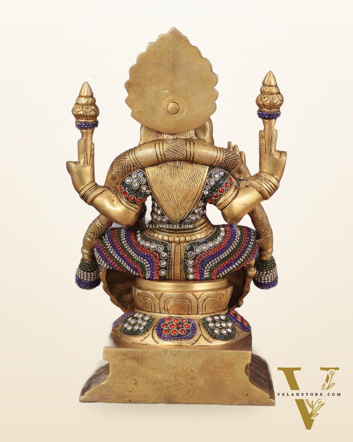 Brass Goddess Lakshmi as Padmavati Statue Murti Idol | 12.5" jewels meenakari