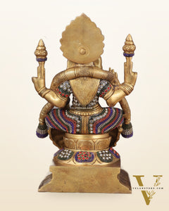 Brass Goddess Lakshmi as Padmavati Statue Murti Idol | 12.5" jewels meenakari