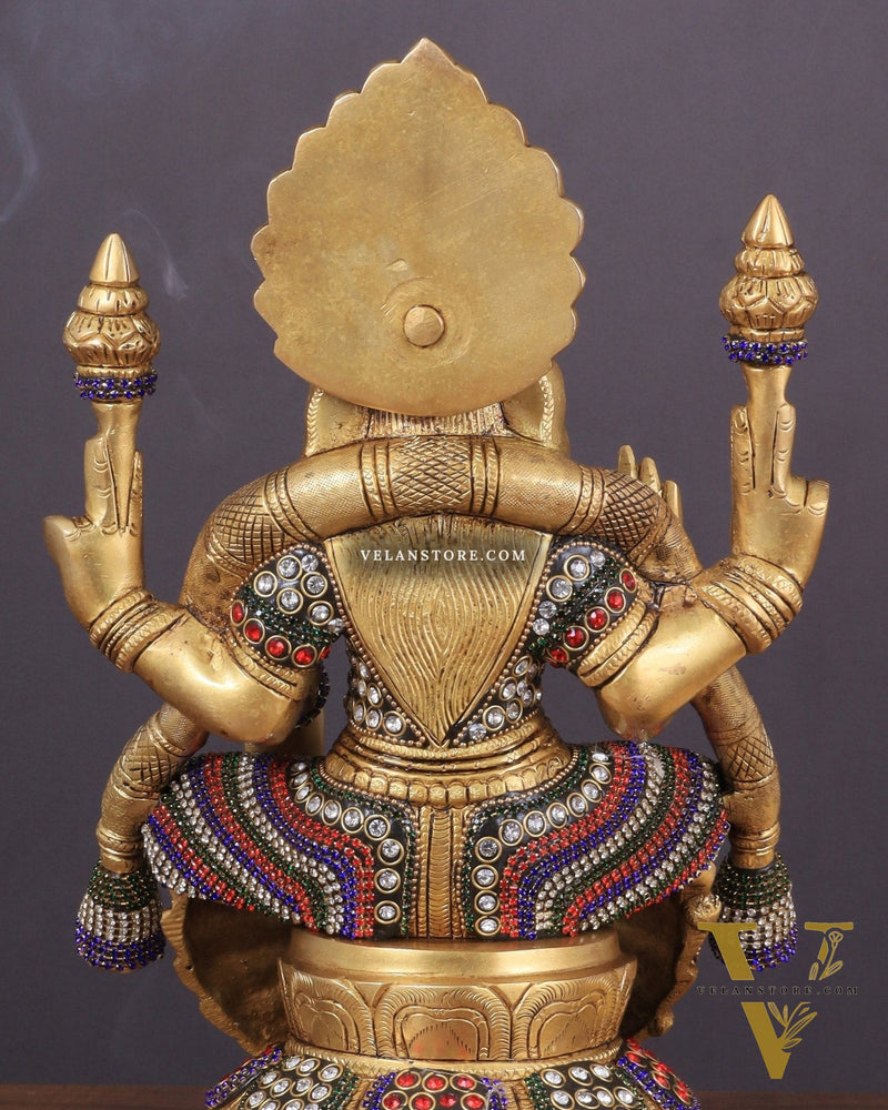 Brass Goddess Lakshmi as Padmavati Statue Murti Idol | 12.5" jewels meenakari