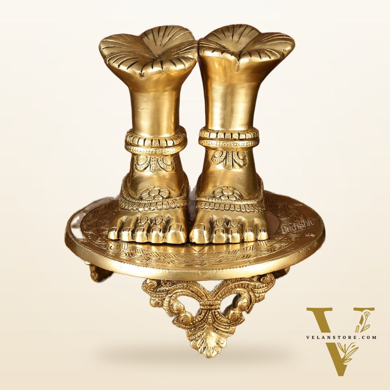 Brass Goddess Lakshmi Feet for Pooja Worship | 8.5 Inch