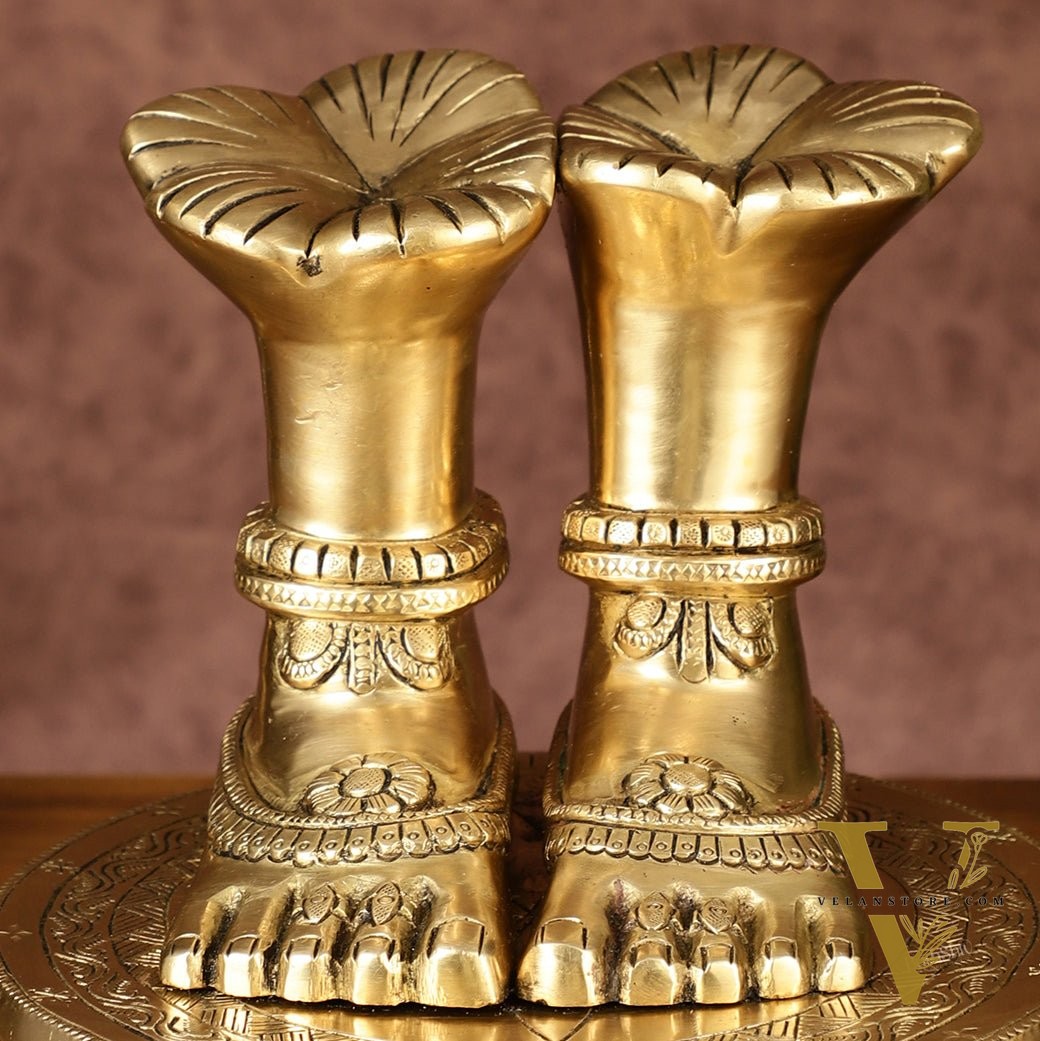 Brass Goddess Lakshmi Feet for Pooja Worship | 8.5 Inch