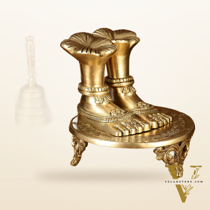 Brass Goddess Lakshmi Feet for Pooja Worship | 8.5 Inch