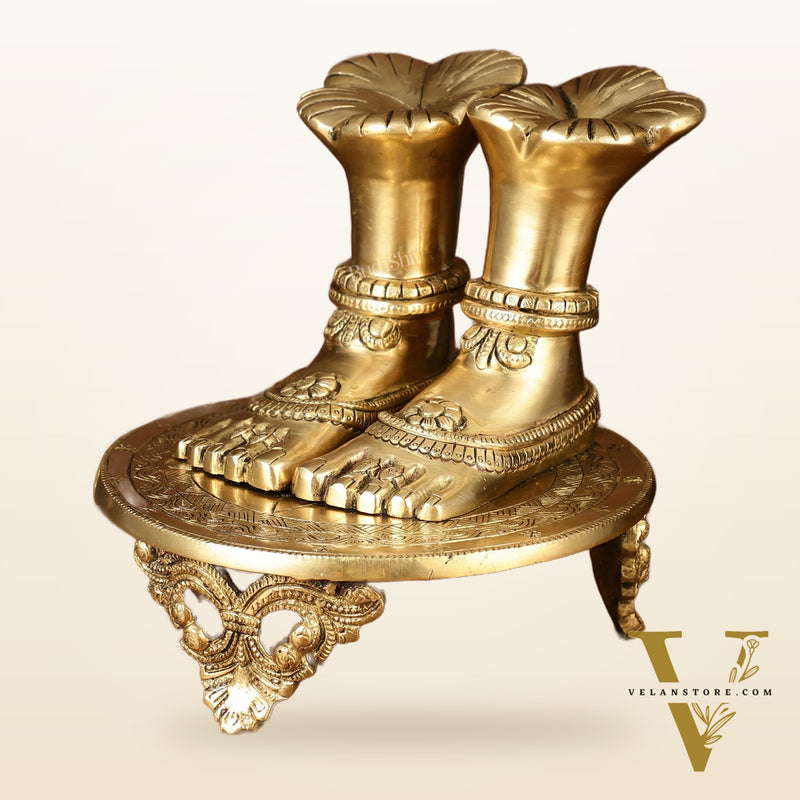Brass Goddess Lakshmi Feet for Pooja Worship | 8.5 Inch