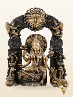 Brass Goddess Lakshmi Mata Statue – 20" Height, Antique Chola Style, Dual-Tone Finish