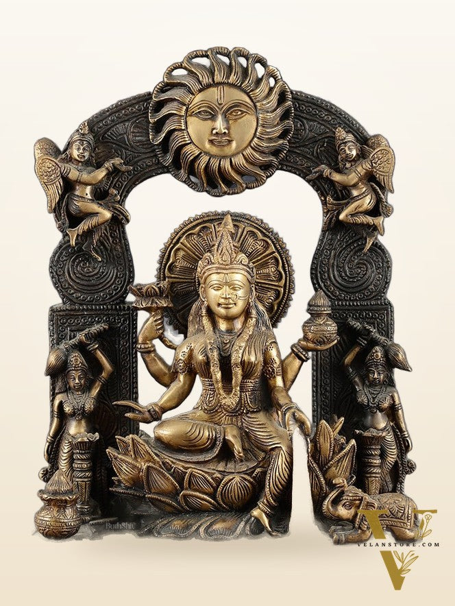 Brass Goddess Lakshmi Mata Statue – 20" Height, Antique Chola Style, Dual-Tone Finish