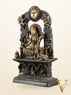 Brass Goddess Lakshmi Mata Statue – 20" Height, Antique Chola Style, Dual-Tone Finish