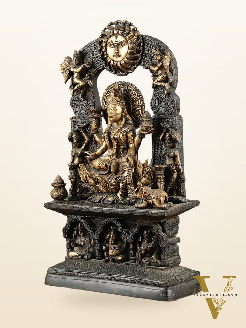 Brass Goddess Lakshmi Mata Statue – 20" Height, Antique Chola Style, Dual-Tone Finish