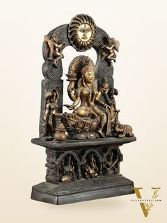 Brass Goddess Lakshmi Mata Statue – 20" Height, Antique Chola Style, Dual-Tone Finish