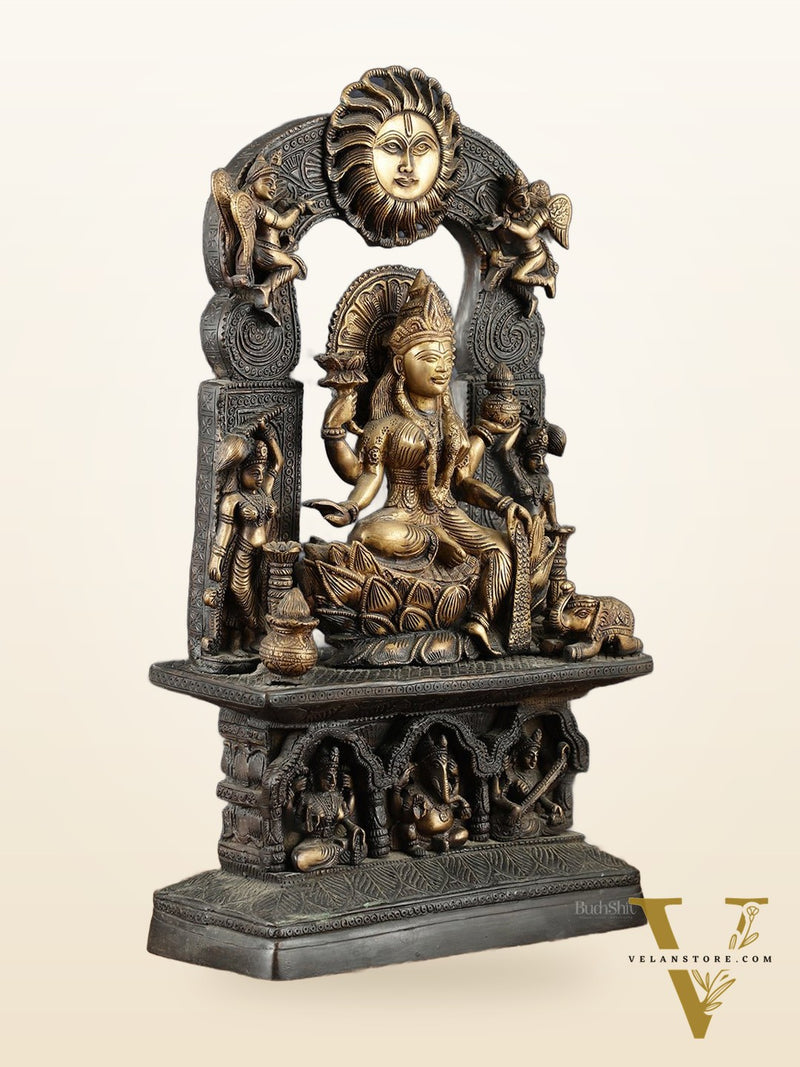 Brass Goddess Lakshmi Mata Statue – 20" Height, Antique Chola Style, Dual-Tone Finish