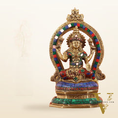 Brass Goddess Lakshmi Murti with Stonework Idol - 11.5 Inch