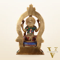 Brass Goddess Lakshmi Murti with Stonework Idol - 11.5 Inch
