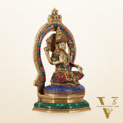 Brass Goddess Lakshmi Murti with Stonework Idol - 11.5 Inch