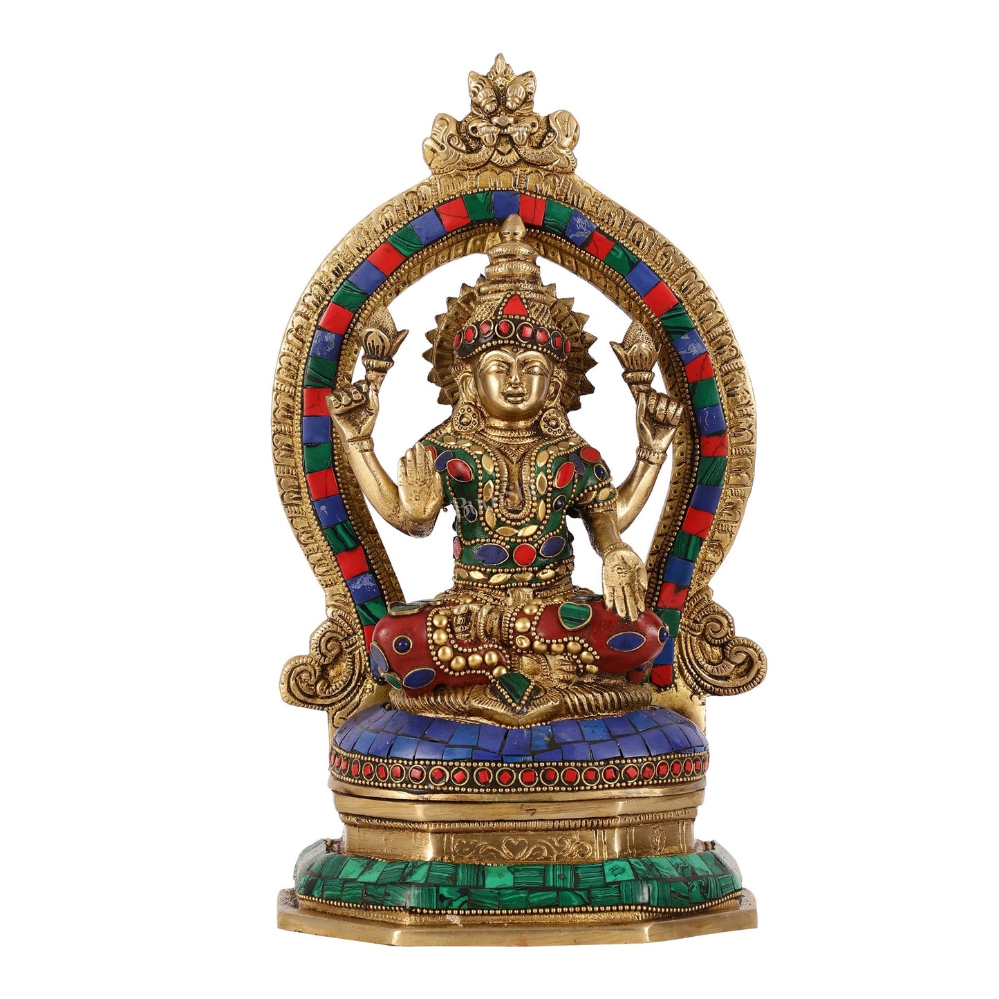 Brass Goddess Lakshmi Murti with Stonework Idol - 11.5 Inch
