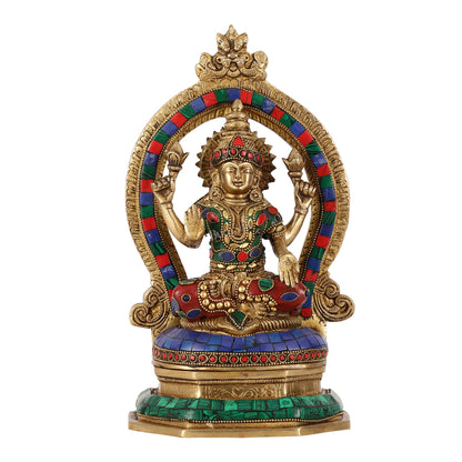 Brass Goddess Lakshmi Murti with Stonework Idol - 11.5 Inch