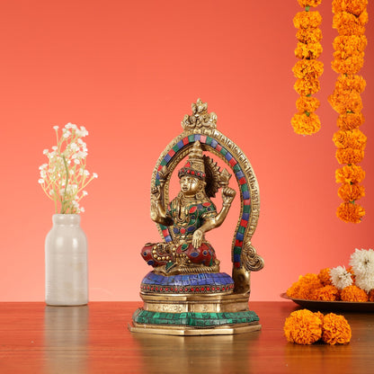 Brass Goddess Lakshmi Murti with Stonework Idol - 11.5 Inch