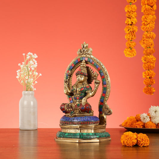 Brass Goddess Lakshmi Murti with Stonework Idol - 11.5 Inch