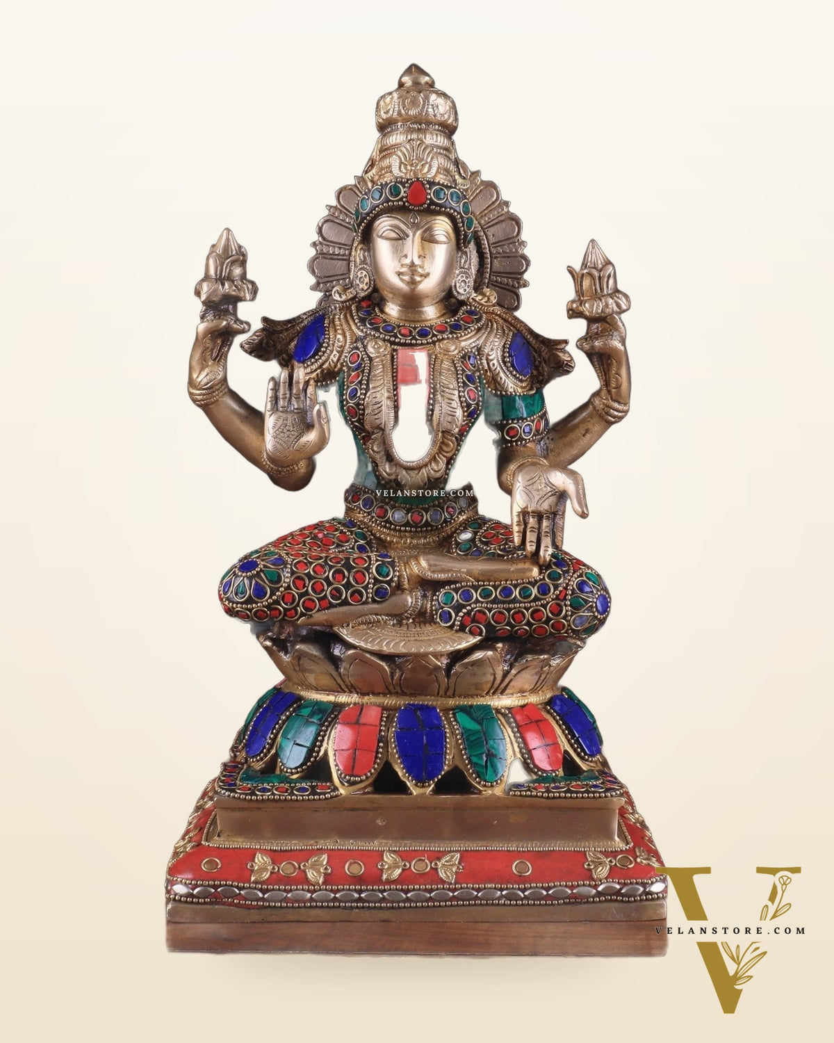 Brass Goddess Lakshmi Statue 12" meenakari Stonework